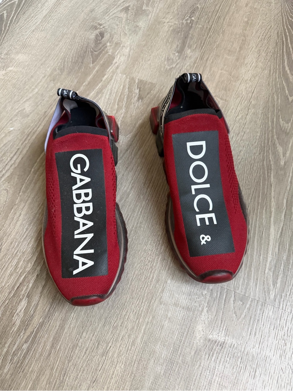 Dolce & Gabbana Mens Red and Black Logo Slip-On Sneakers